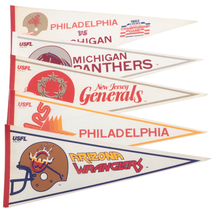 USFL Pennants with Arizona Wranglers, New Jersey Generals, More, 1980s