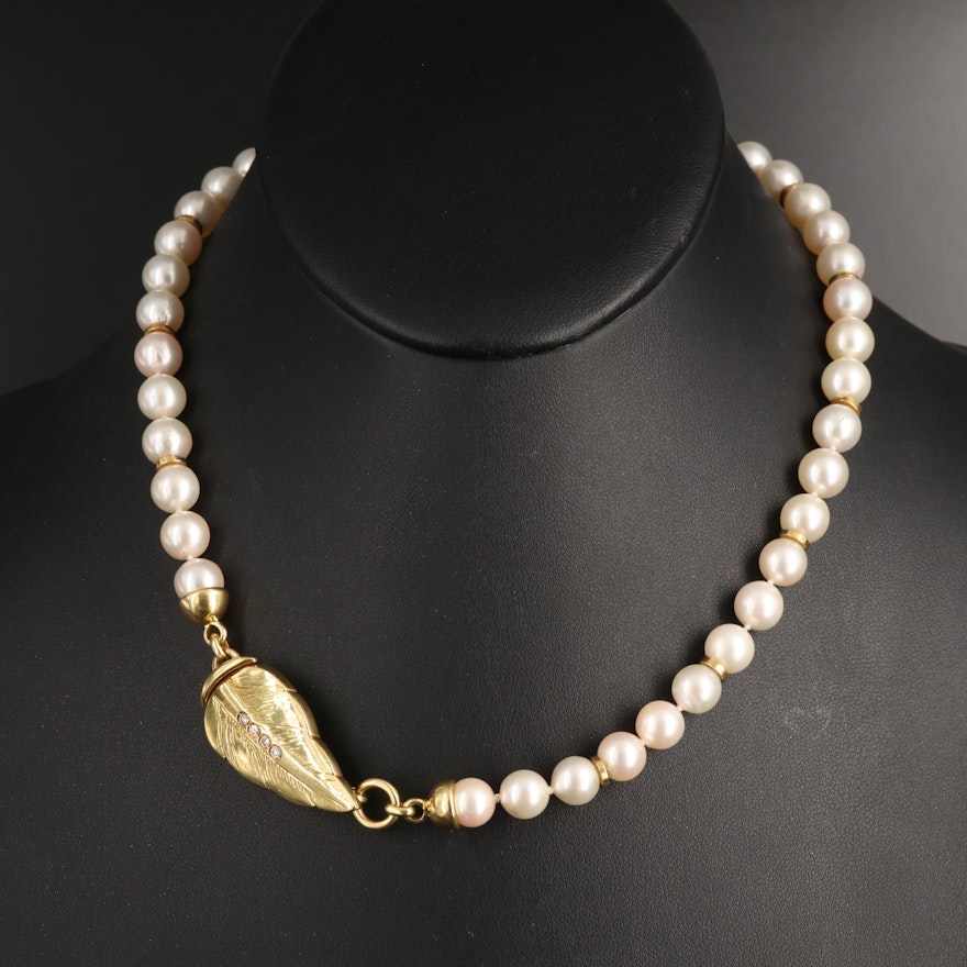 Silvia Kelly 18K Pearl Necklace with Diamond Accents
