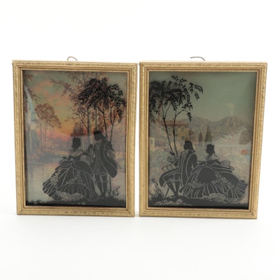 Framed Reverse Convex Glass Silhouettes Over Landscape Scenes