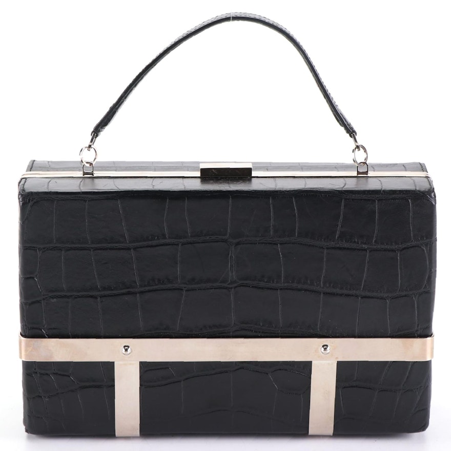 Alexander McQueen Cage Clutch Handbag in Croc-Embossed Leather