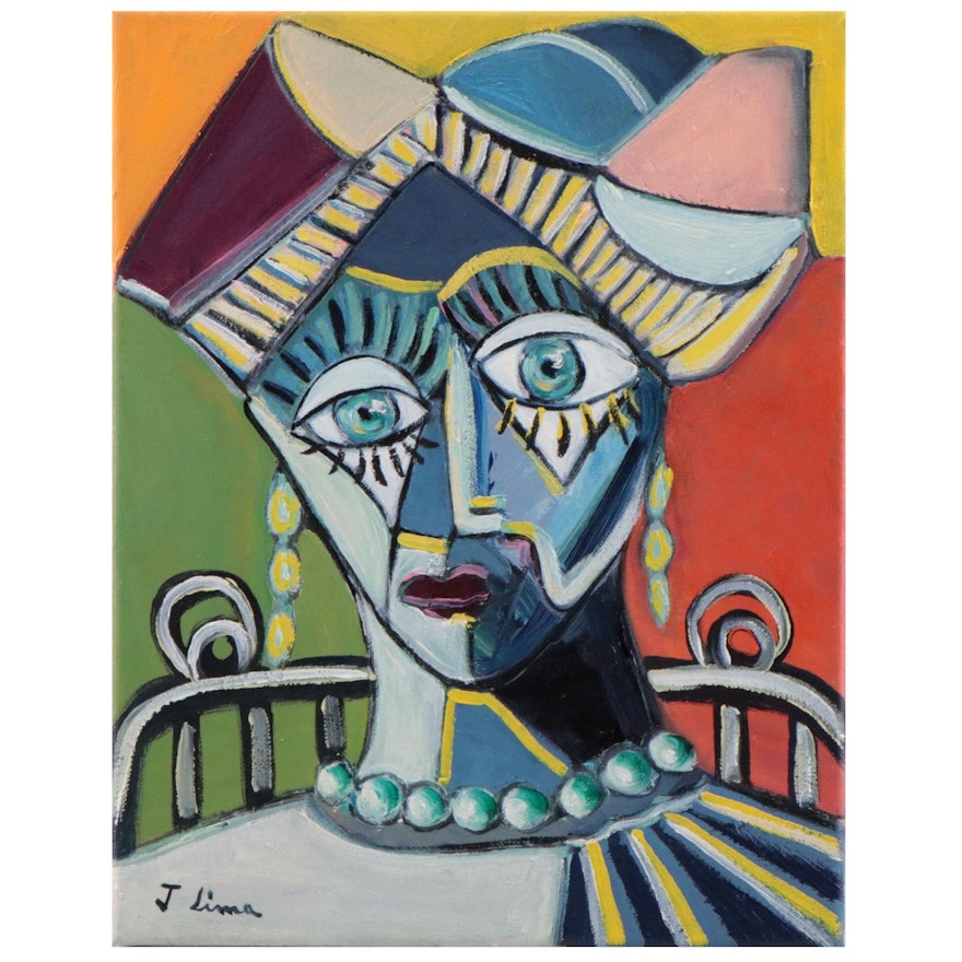 José M. Lima Cubist Style Portrait Oil Painting, 2023