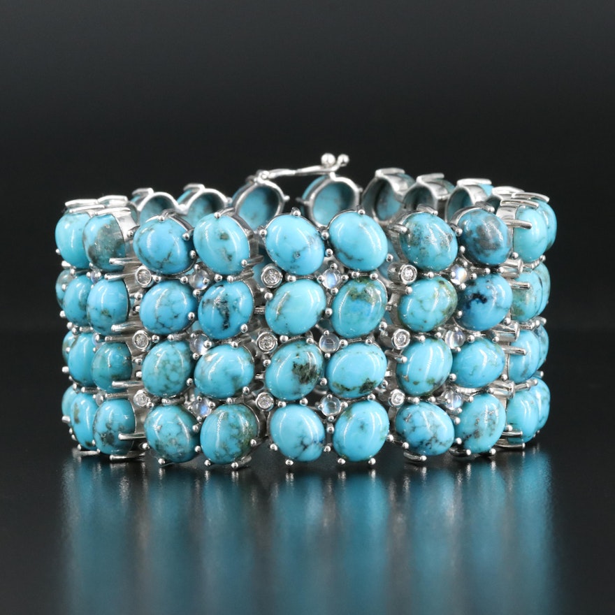 Sterling Turquoise, Moonstone and Zircon Bracelet