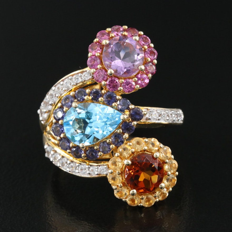 Sterling Ring Including Swiss Blue Topaz, Amethyst and Citrine