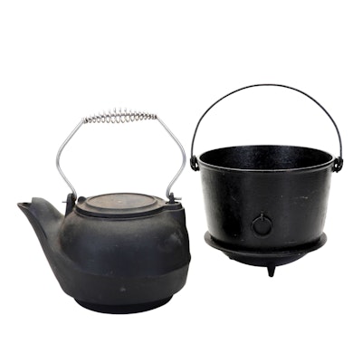 Cast Iron Teapot and Footed Pot with Handle