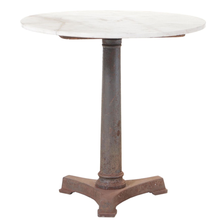 Cast Iron and White Marble Bistro Table