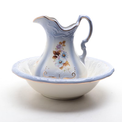 Victorian Style Ceramic Ewer and Basin