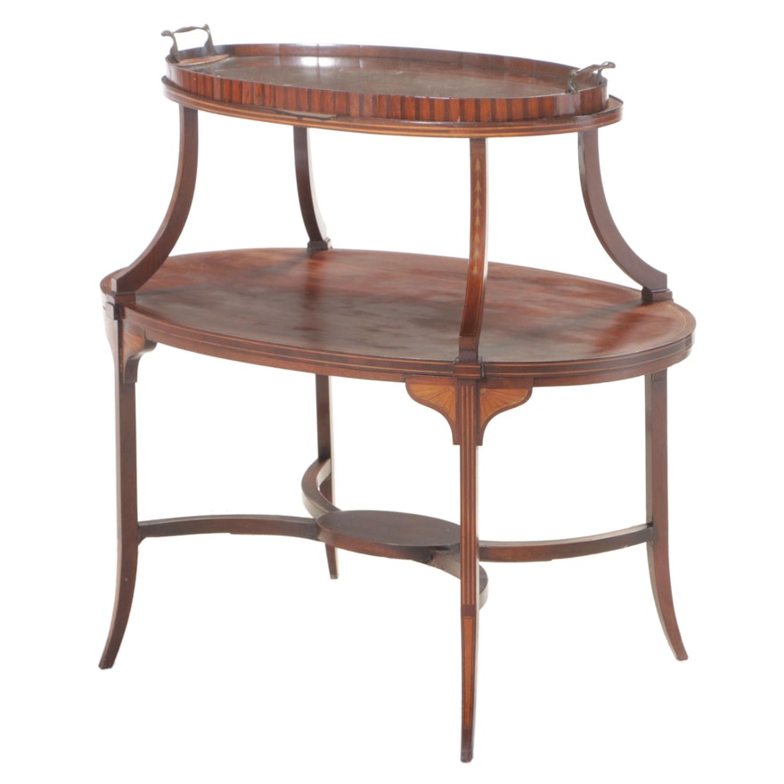 George III Style Mahogany and Marquetry Tray-Top Dessert Table, Early 20th C.