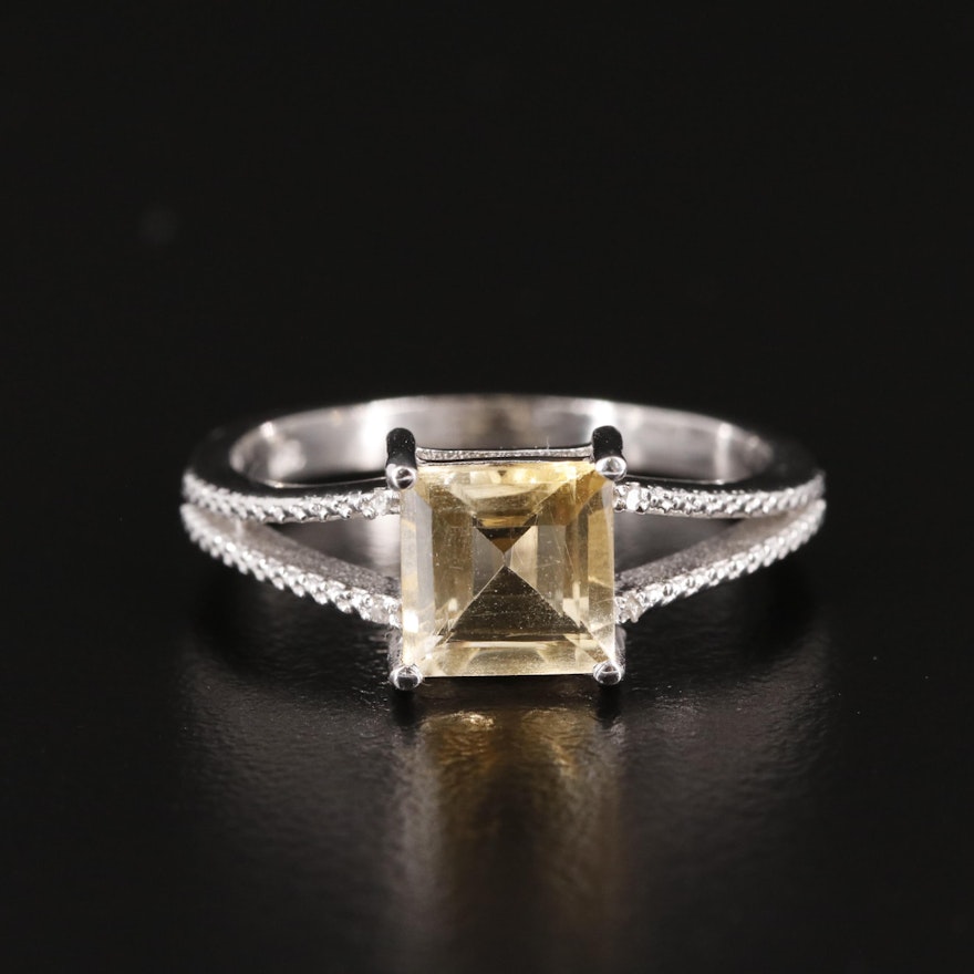 Sterling Citrine Ring with Diamond Accents