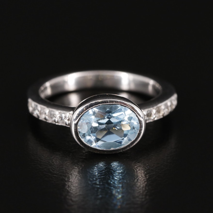 Sterling Blue Topaz Ring with White Topaz Accents