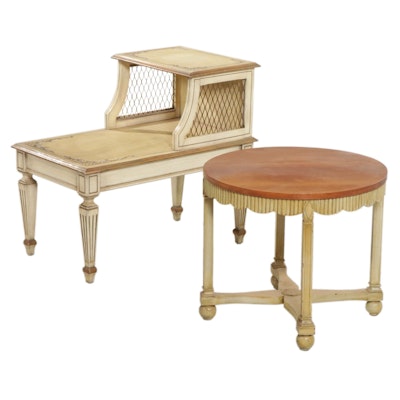 Two Side Tables with Antiqued Yellow Painted Finishes, Mid 20th Century