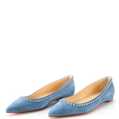 Christian Louboutin Anjalina Flats in Studded Blue Suede
