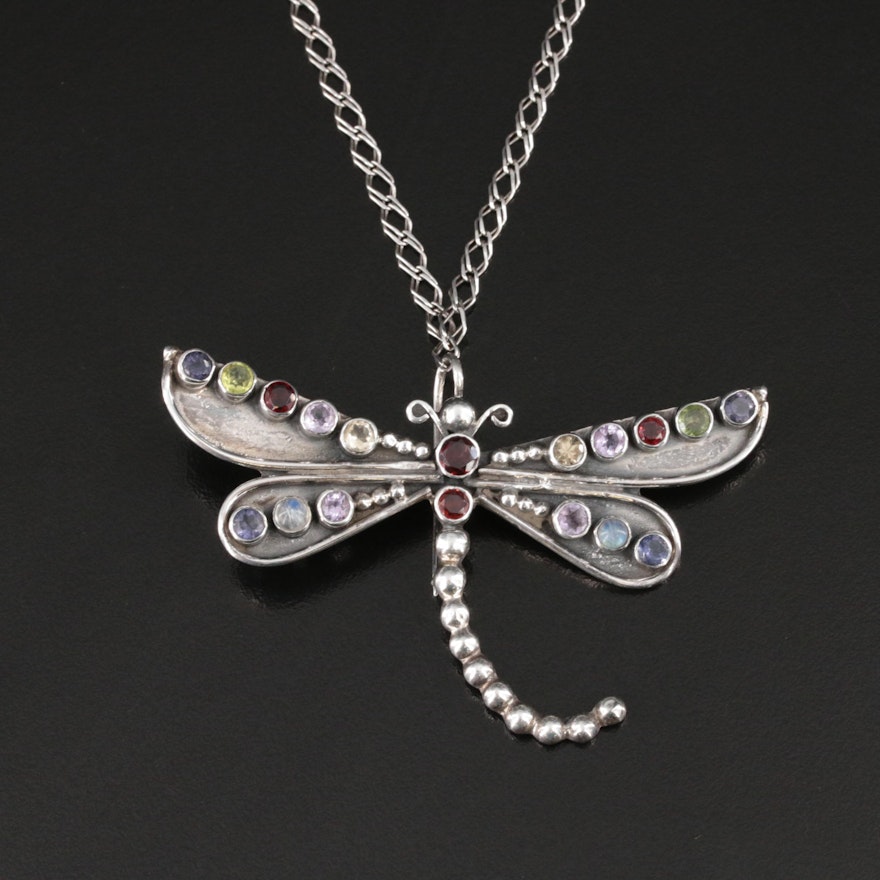 Sterling Gemstone Dragonfly Converter Pendant Necklace