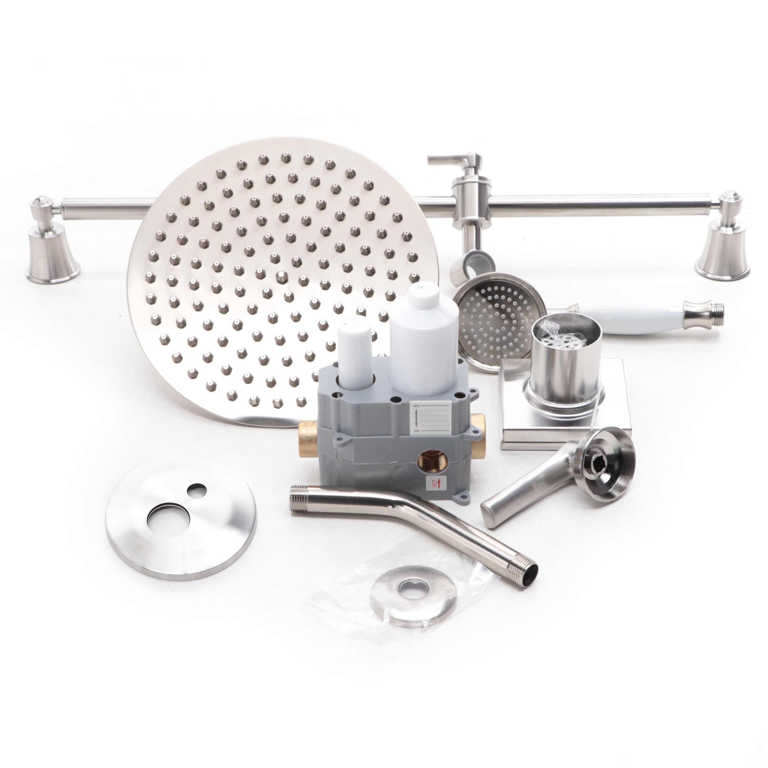 Brushed Nickel Finish Shower Valve with Diverter, Rainfall Shower Head