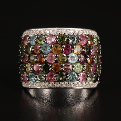 Sterling Tourmaline and White Zircon Ring