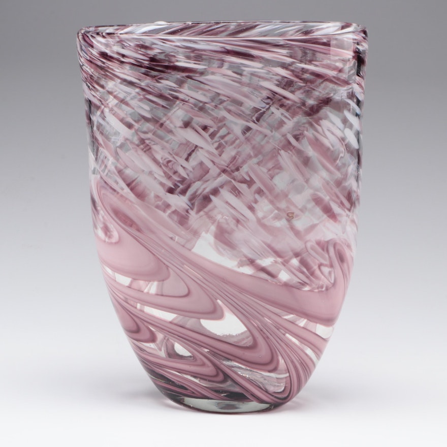 Purple and White Swirled Glass Art Glass Vase