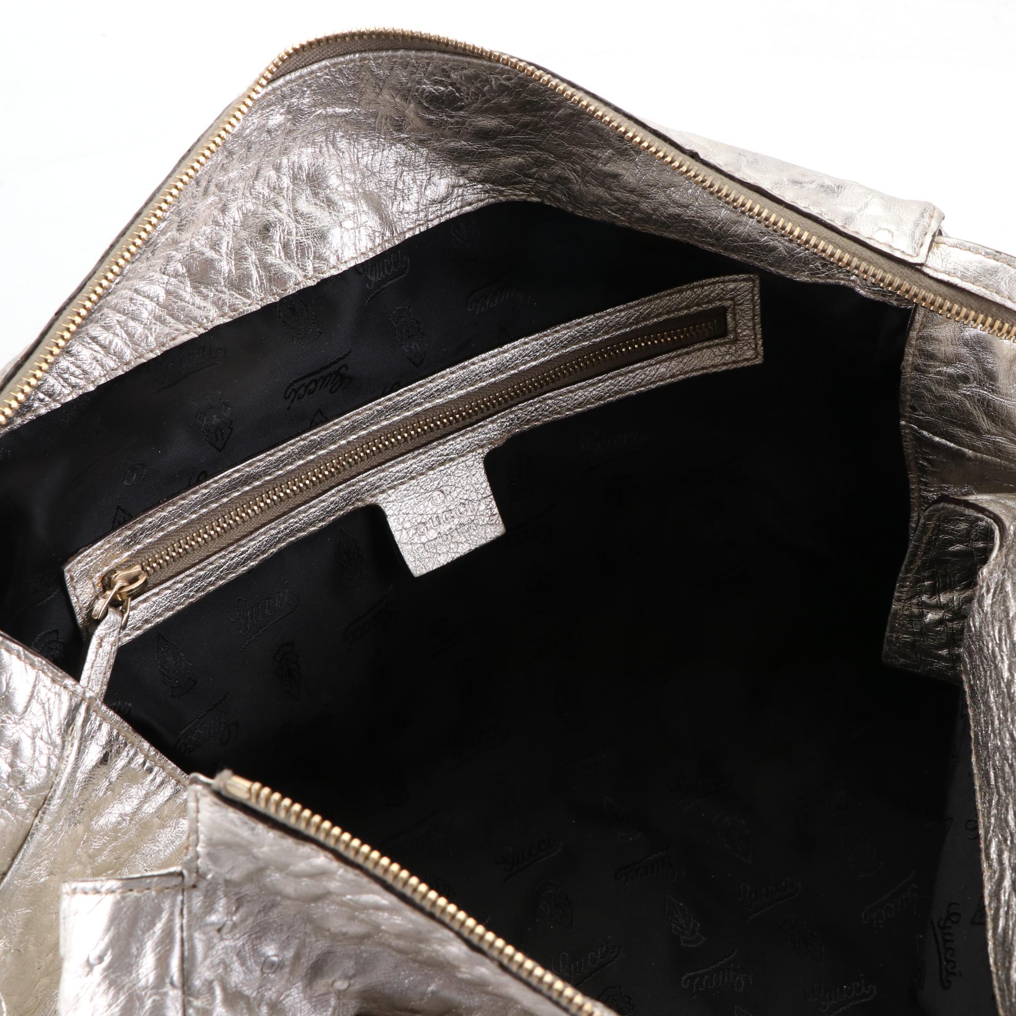 Gucci Hysteria Metallic Ostrich Skin Leather Hobo Bag EBTH