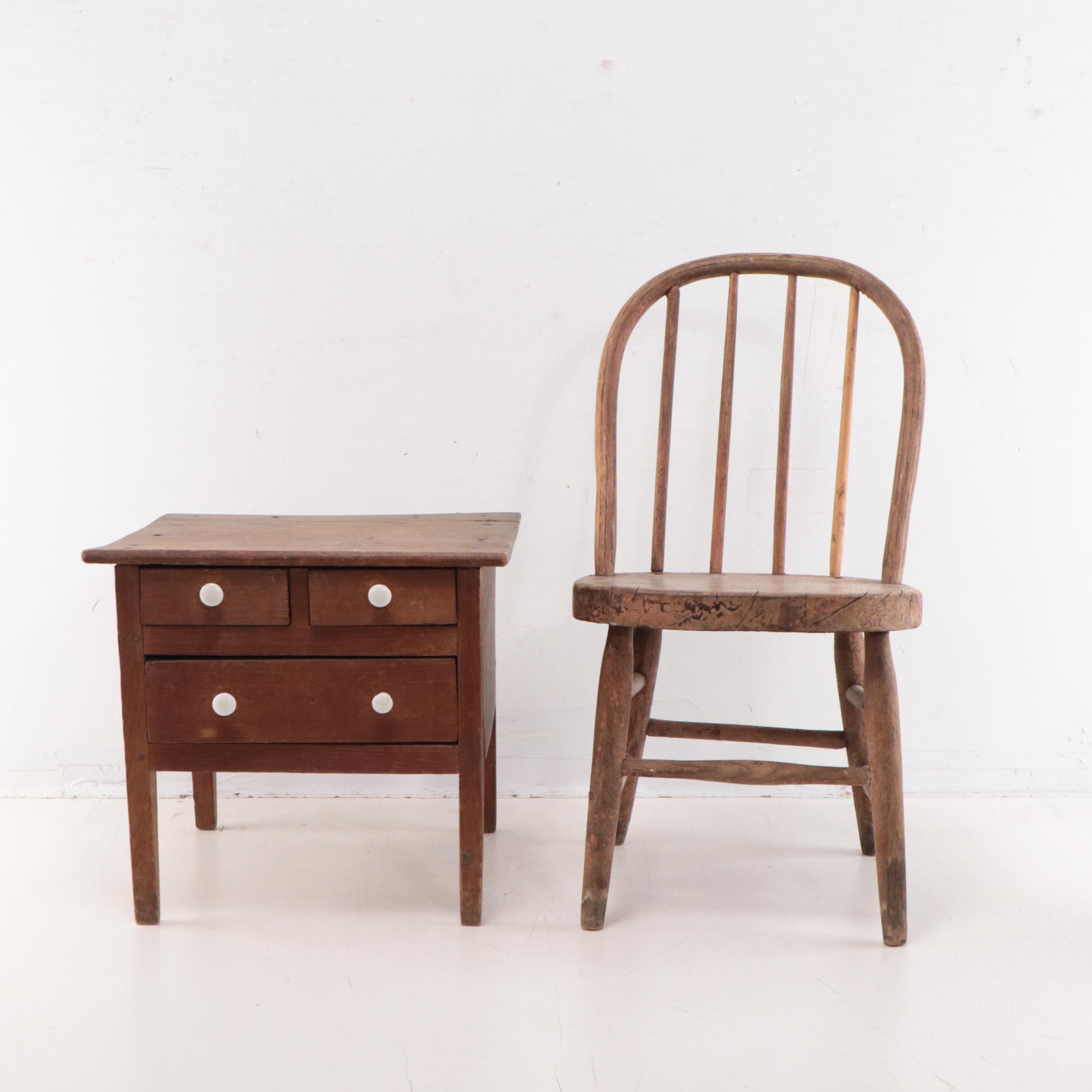 Metal Decorative Boxes, Child's Chair & End Table, and Toy Dog EBTH