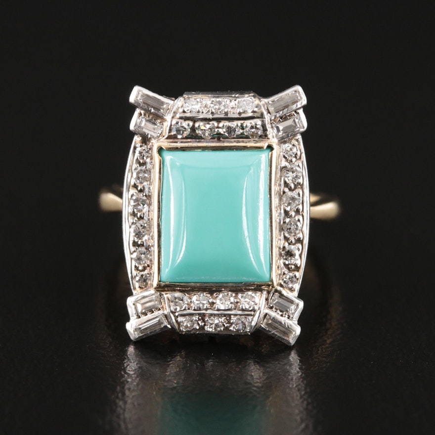 Vintage 18K Turquoise and Diamond Ring with Platinum Accents