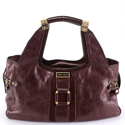 Jimmy Choo Wood Handle Shoulder Bag in Leather and Suede