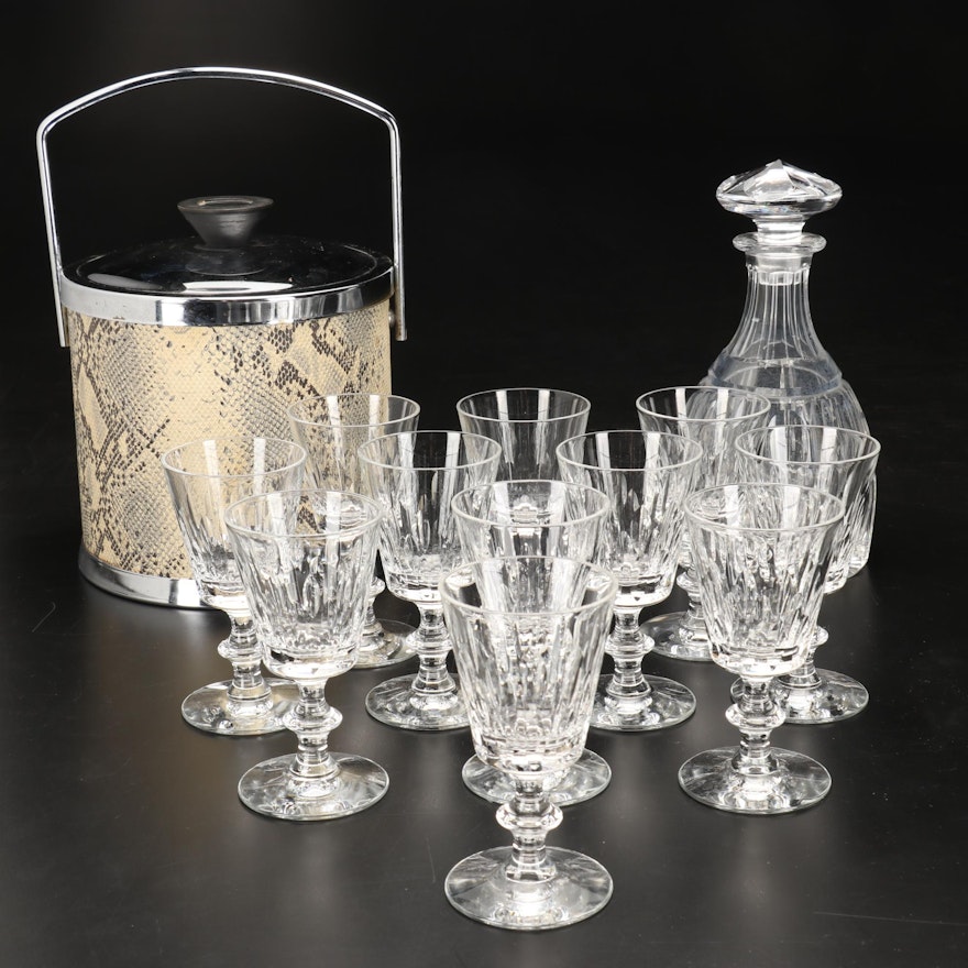 Claret Wine Glasses, Crystal Decanter, and Snakeskin Printed Ice Bucket