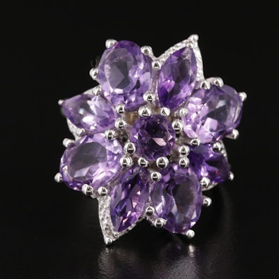 Sterling Amethyst and White Topaz Cluster Ring