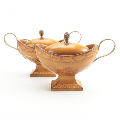 Neoclassical Style Wooden Urns with Painted Marquetry Style Details