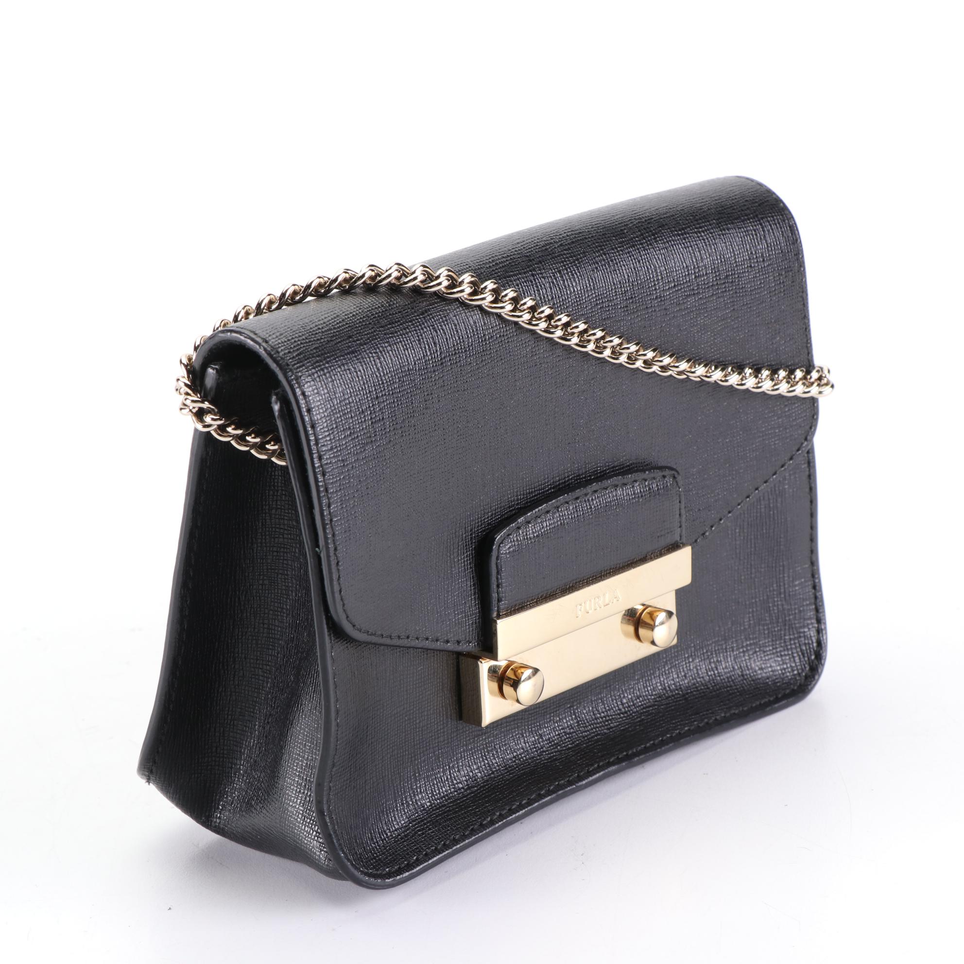 Furla FrontFlap Bag in Cross Grain Textured Leather with ChainLink