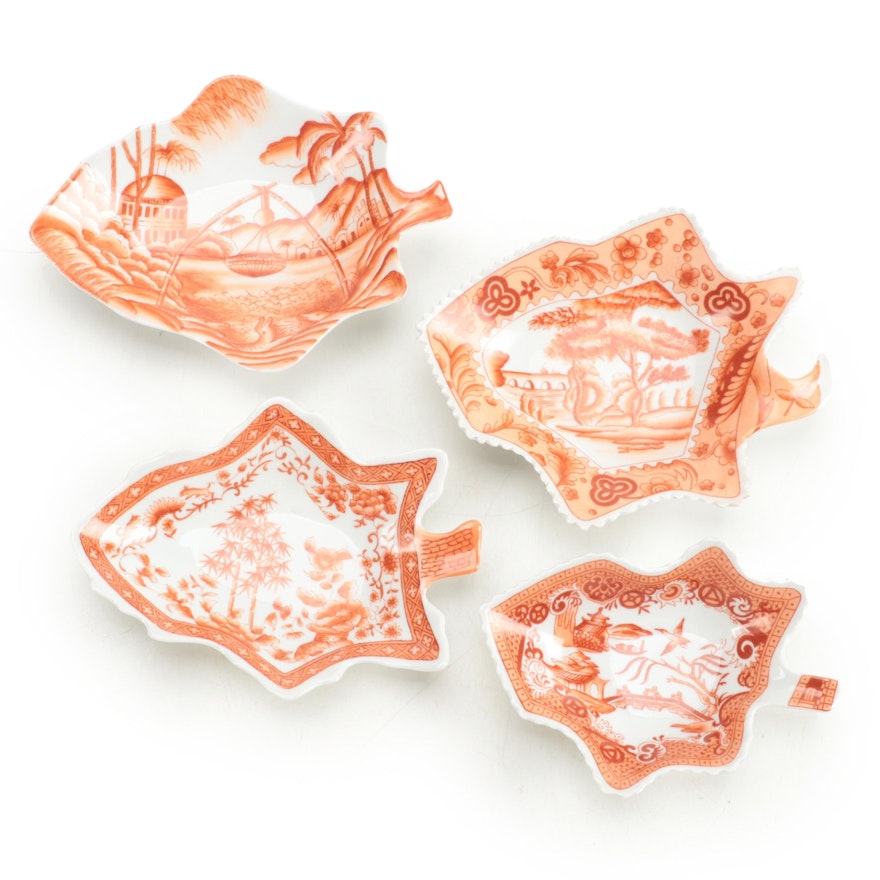 Chelsea House Chinese Export Style Porcelain Iron Red Leaf Dishes