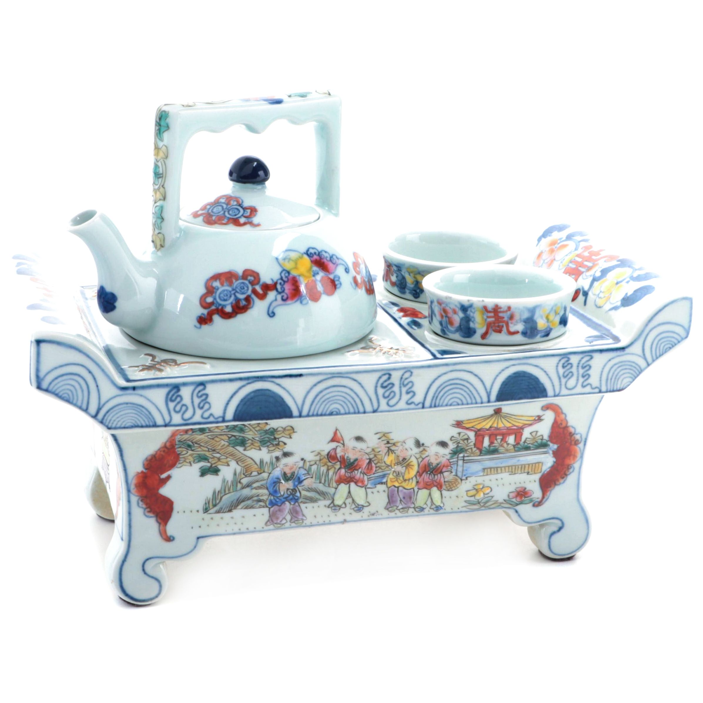 Chinese Porcelain Tea Set with Stand, 20th Century EBTH