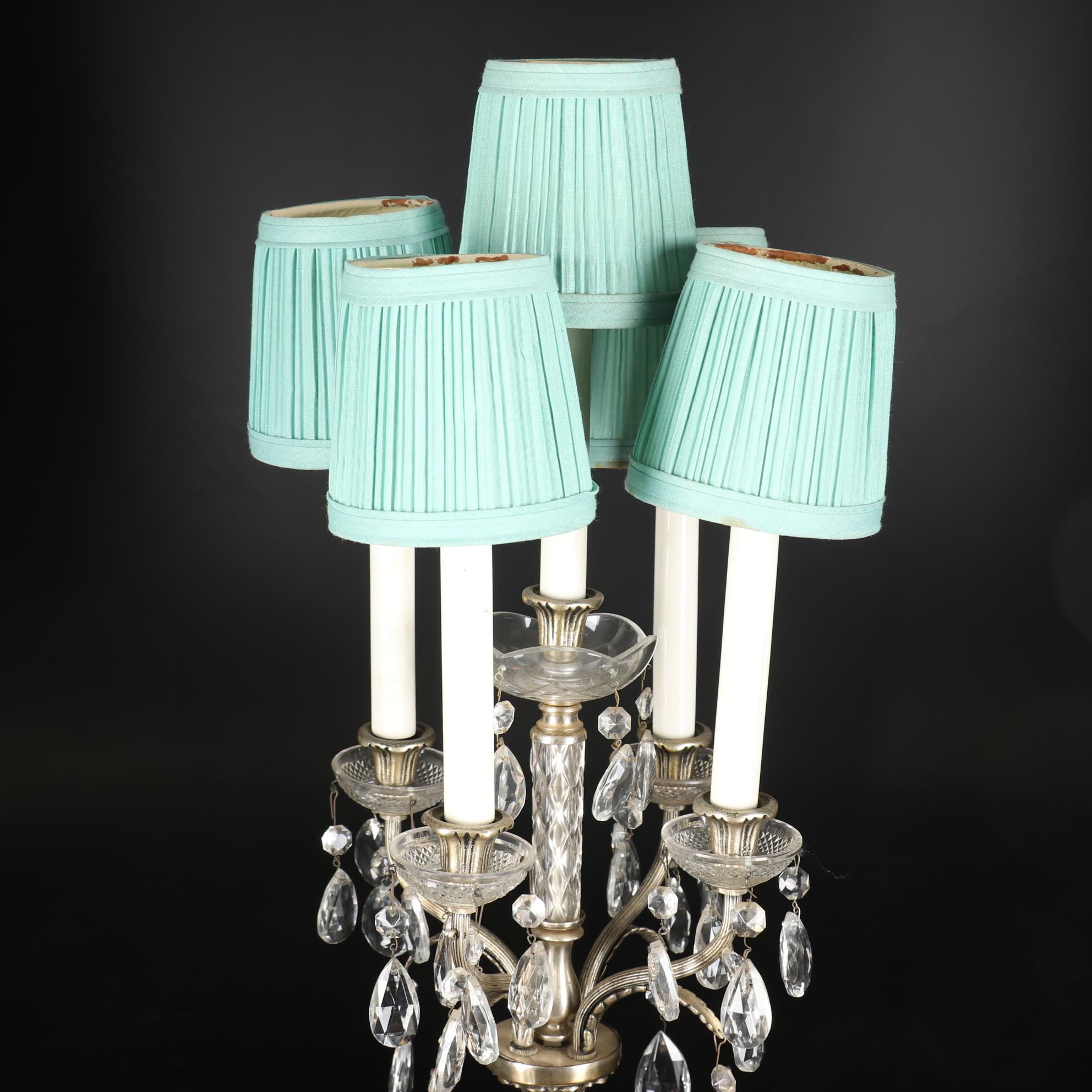 Metal and Glass Candelabra Table Lamp with Crystal Prisms EBTH