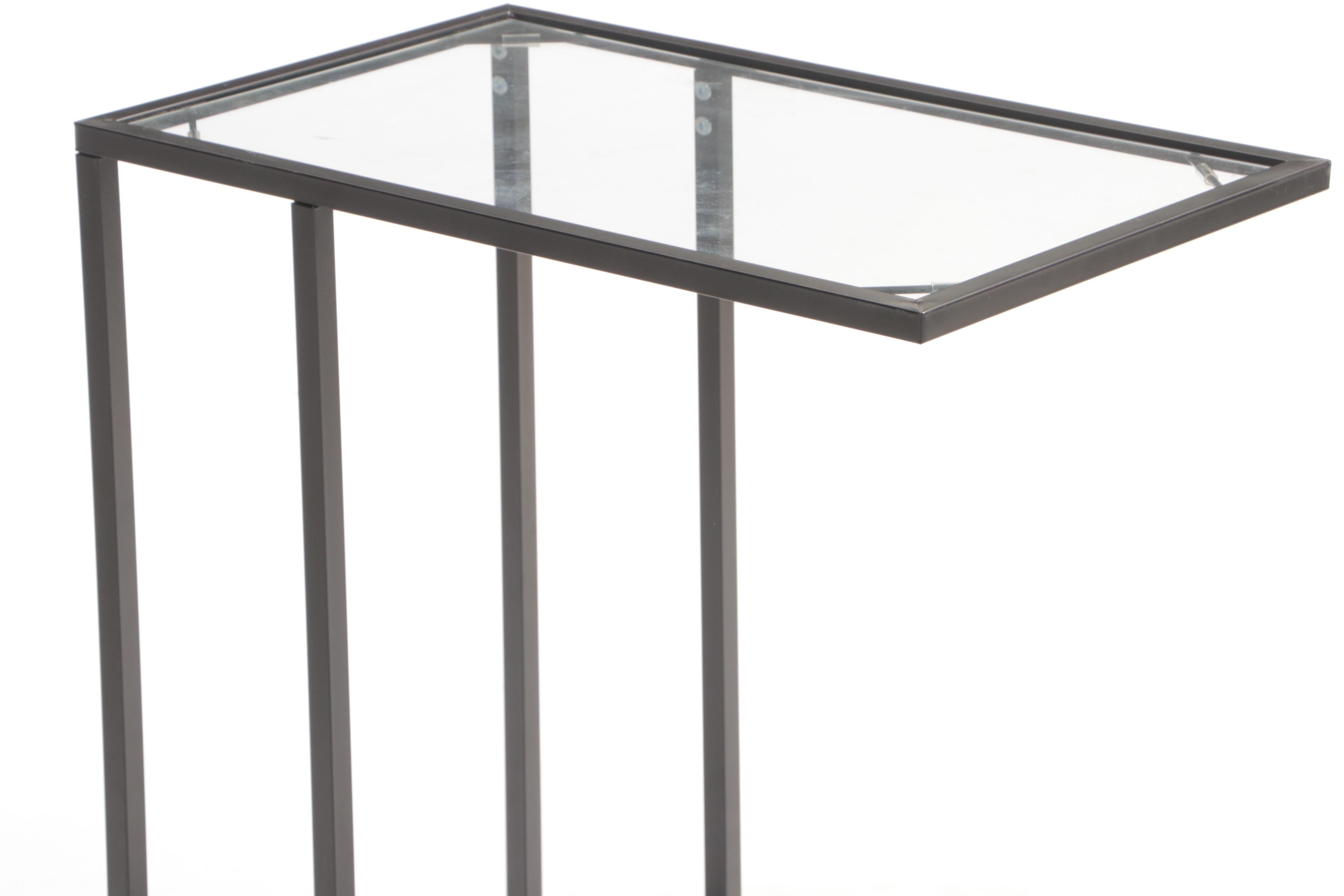 Two Modernist Style Black Metal and Glass Top Side Tables EBTH