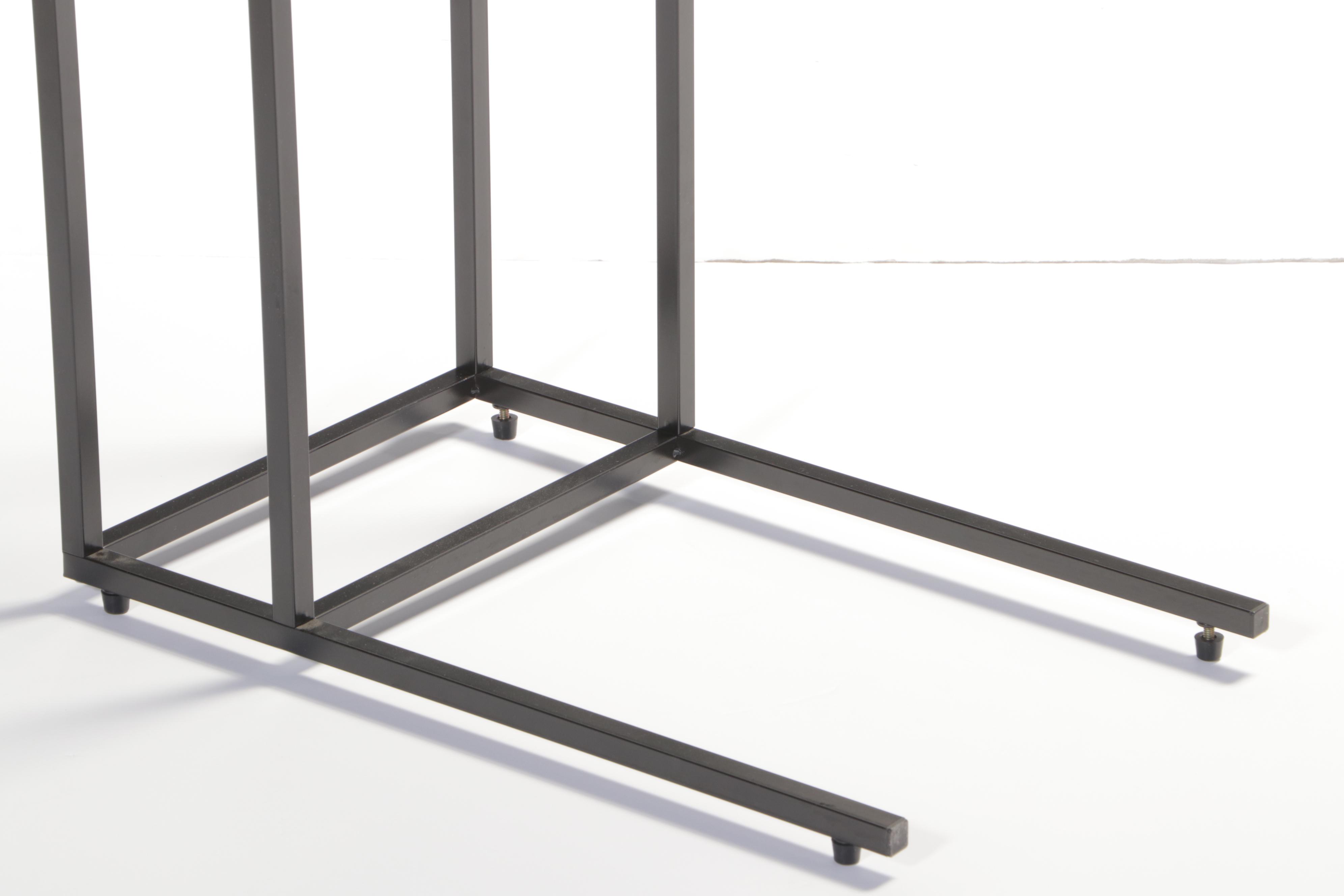 Two Modernist Style Black Metal and Glass Top Side Tables EBTH