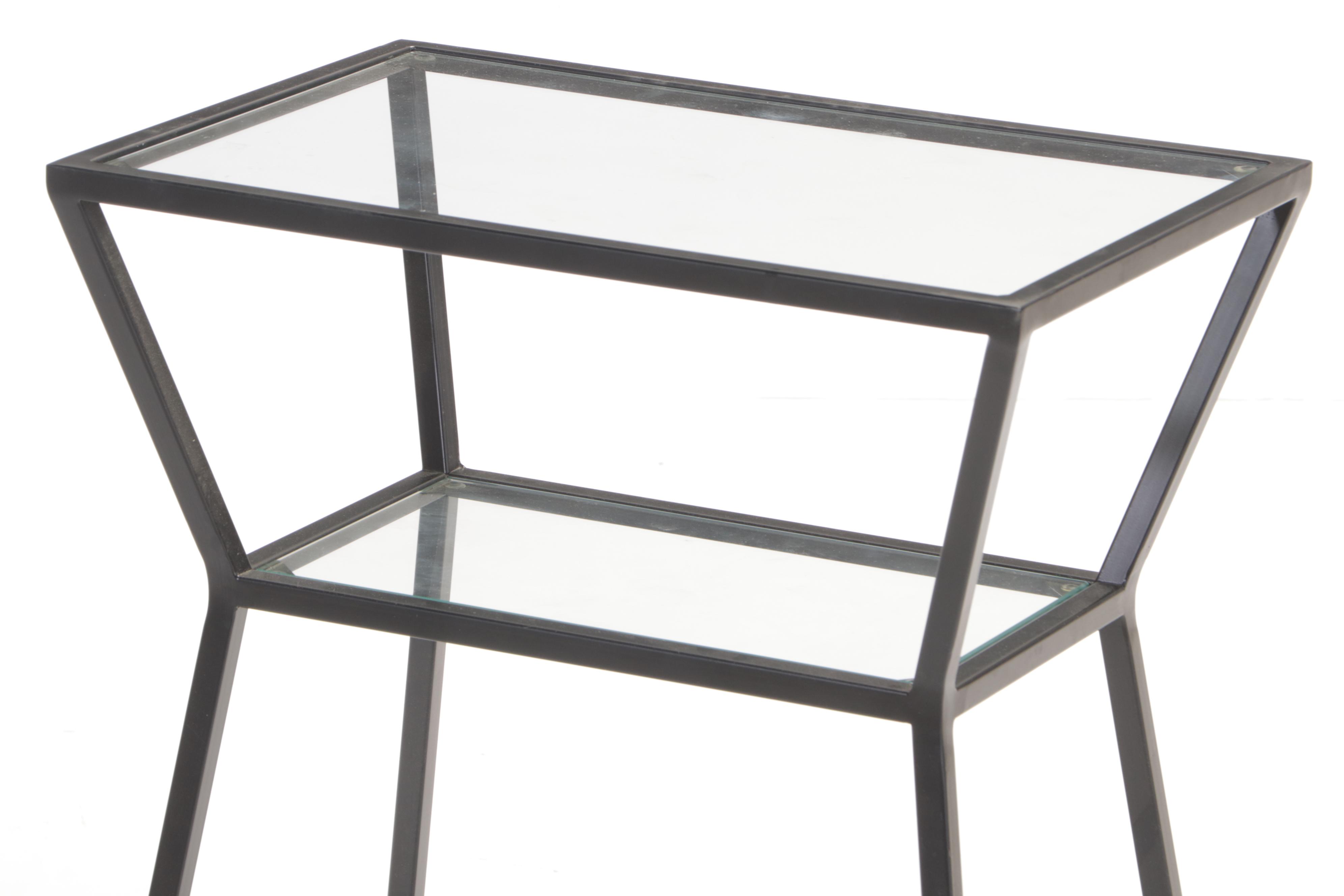 Two Modernist Style Black Metal and Glass Top Side Tables EBTH