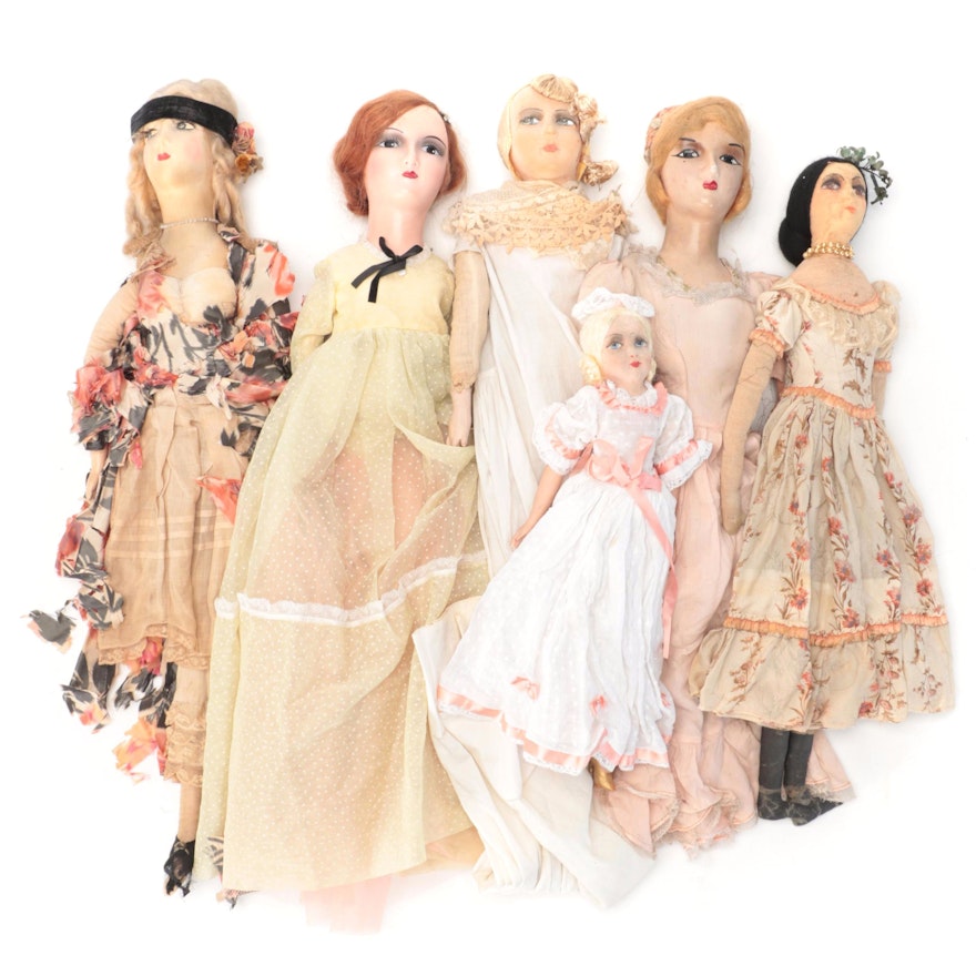 French Style Composition and Cloth Dolls, Early to Mid-20th Century
