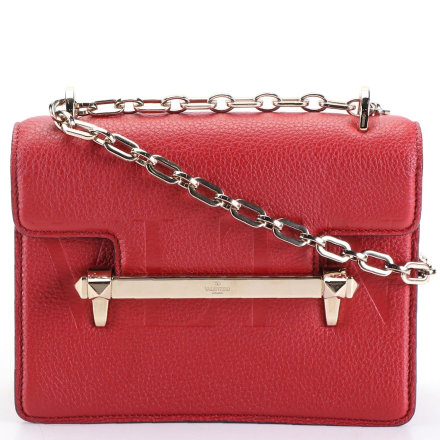 Valentino Uptown Shoulder Bag in Red Grain Leather with Box