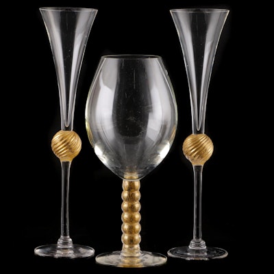 Union Street Glass Toasting Flutes and Gold Stem Goblet