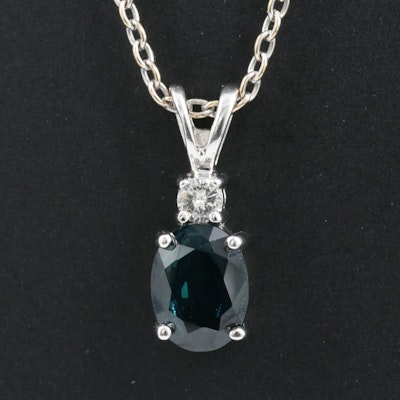 14K 1.55 CT Sapphire and Diamond Pendant Necklace