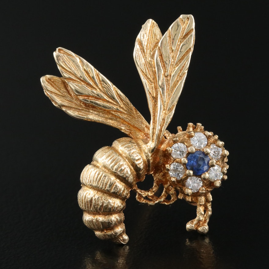 14K Sapphire and Diamond Bee Pendant