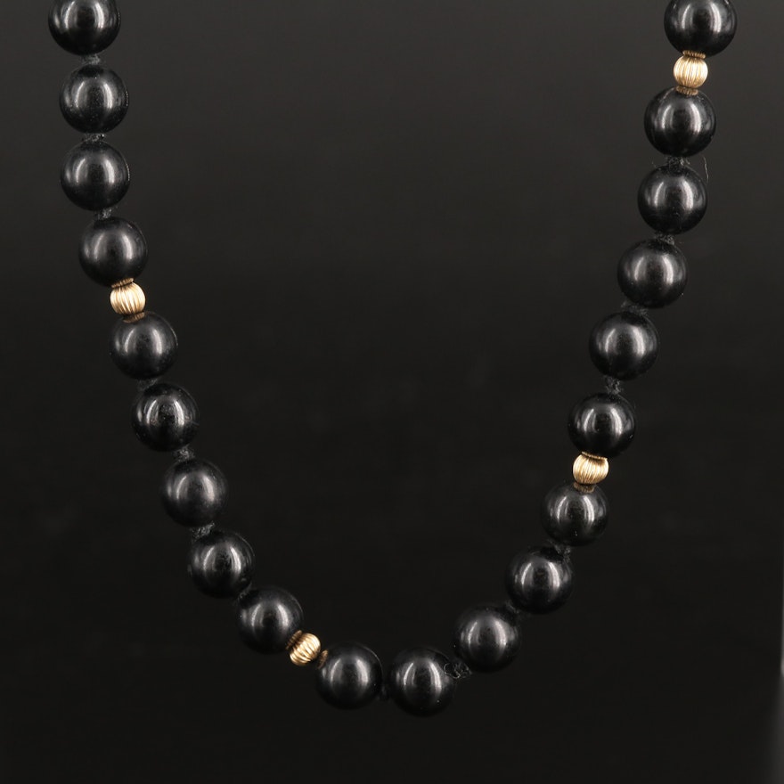 14K Black Onyx Necklace with Good Fortune Clasp