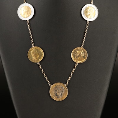 Italian 14K Necklace with Eleven Modern Italian Coins of Varying Denominations