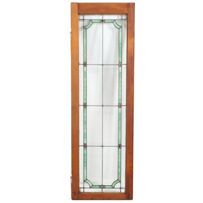 Arts and Crafts Style Clear and Slag Glass Window in Wooden Frame