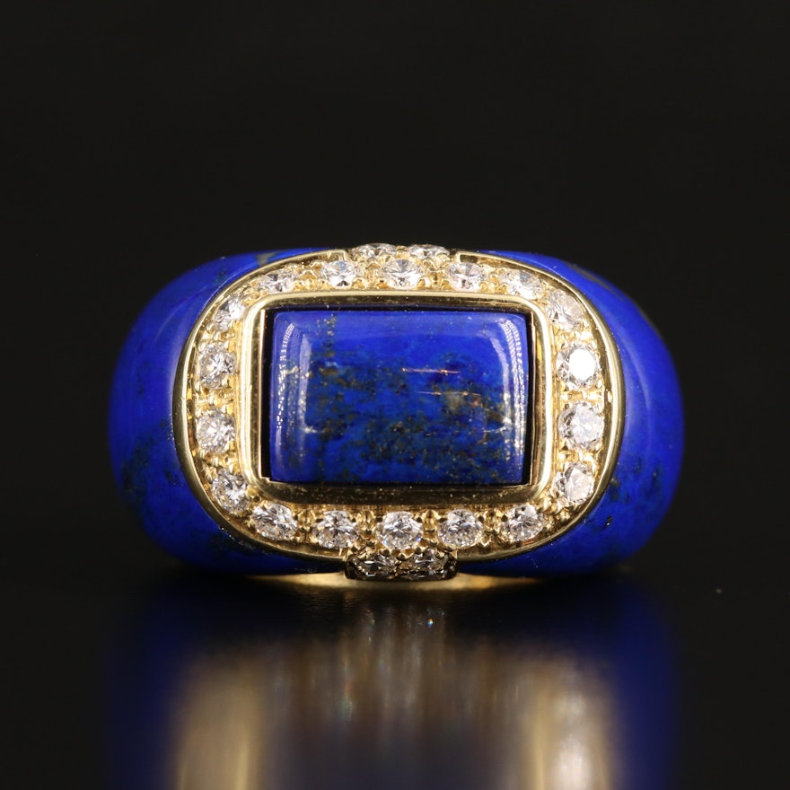 1970s 18K Lapis Lazuli and 1.04 CTW Diamond Bombé Ring