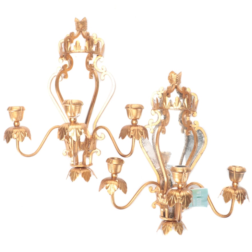 Pair of Neoclassical Style Gilt Scroll Metal Candle Sconces