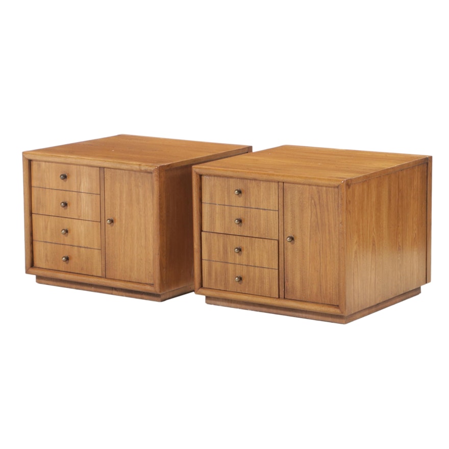 Pair of Stanley Furniture Modernist Ash Side Tables in Fruitwood Finish