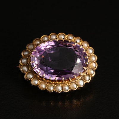 10K Amethyst and Seed Pearl Pin