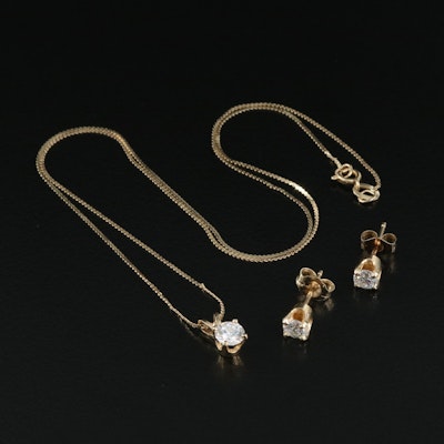 14K 0.37 CT Diamond Necklace and 0.46 CTW Diamond Stud Earrings