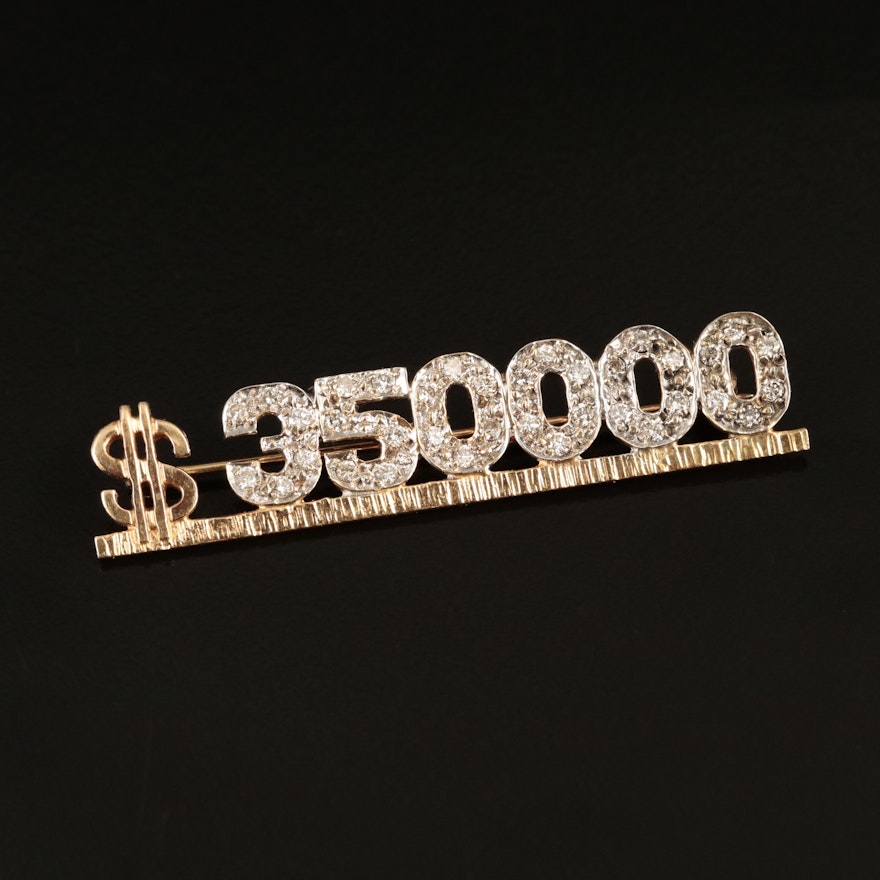 14K 0.63 CTW Diamond "$350,000" Commemorative Brooch