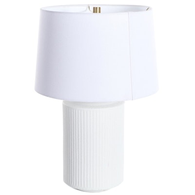 Contemporary Ribbed Canister Table Lamp With Drum Shade
