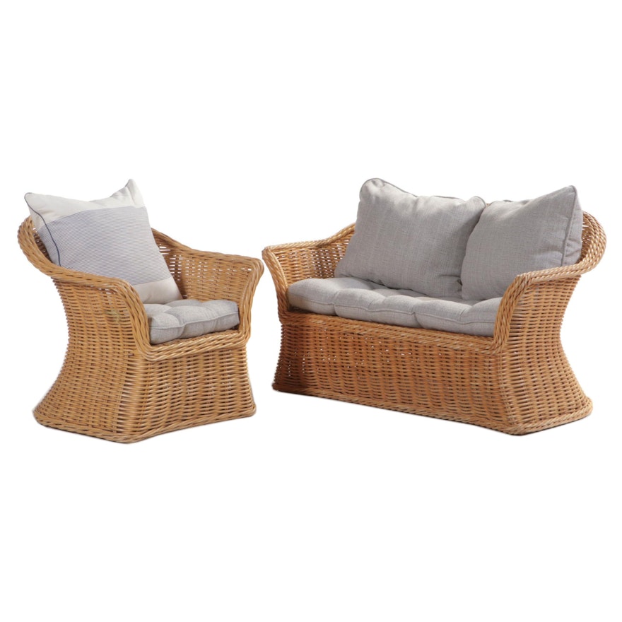 Wicker and Rattan Patio Loveseat and Armchair
