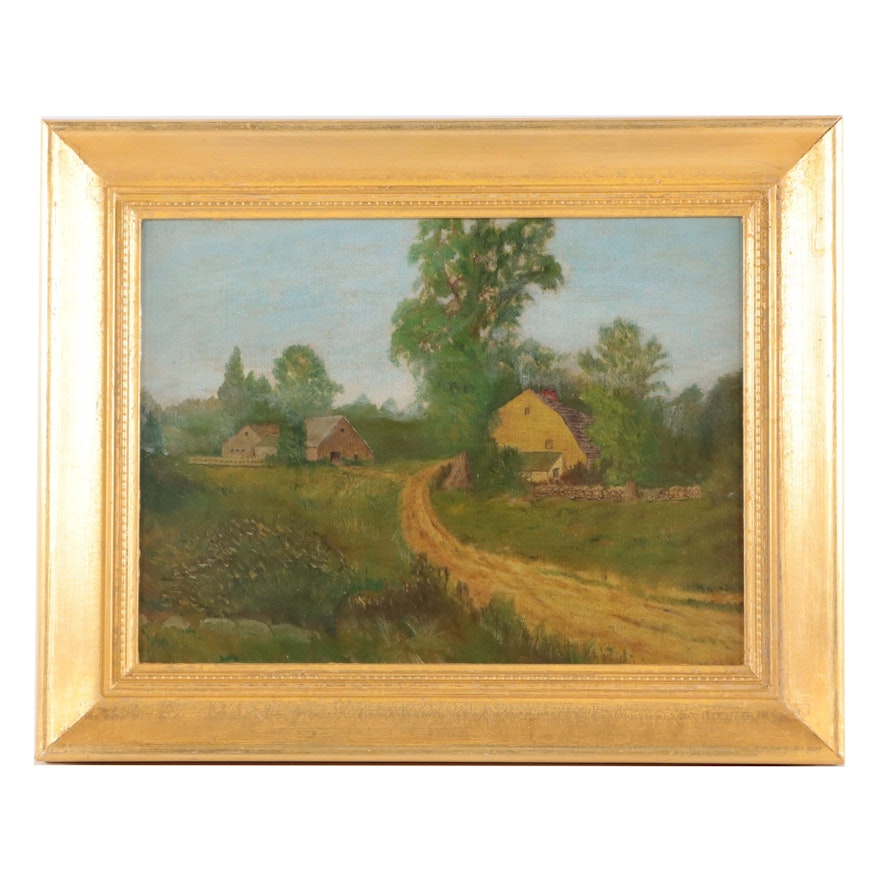 Farm Landscape Oil Painting, Mid-20th Century